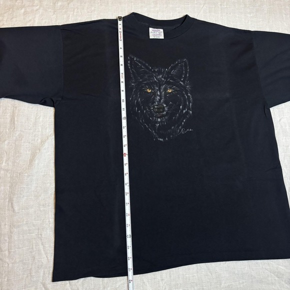 Vintage Wolf Shirt Mens XL Black Hand Painted Single Stitch Tee USA 90s - Picture 9 of 11